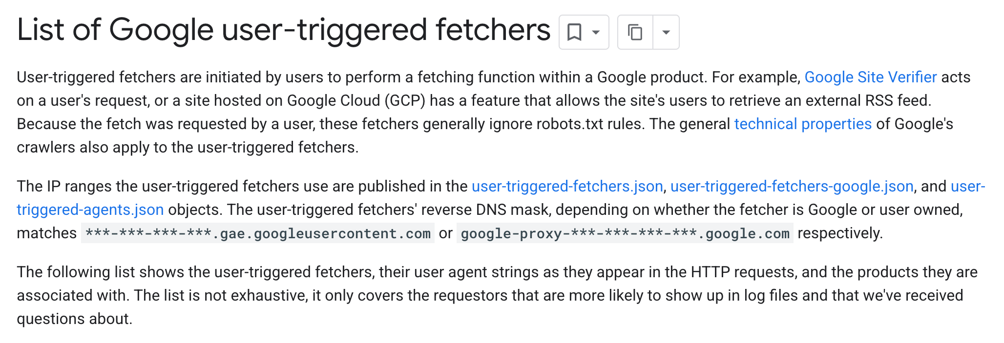 Liste med Google user-triggered fetchers