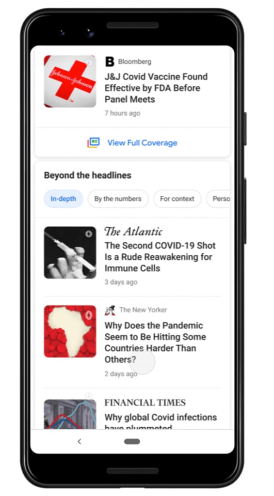 En mobil som visar en funktionen "Beyond the headlines"