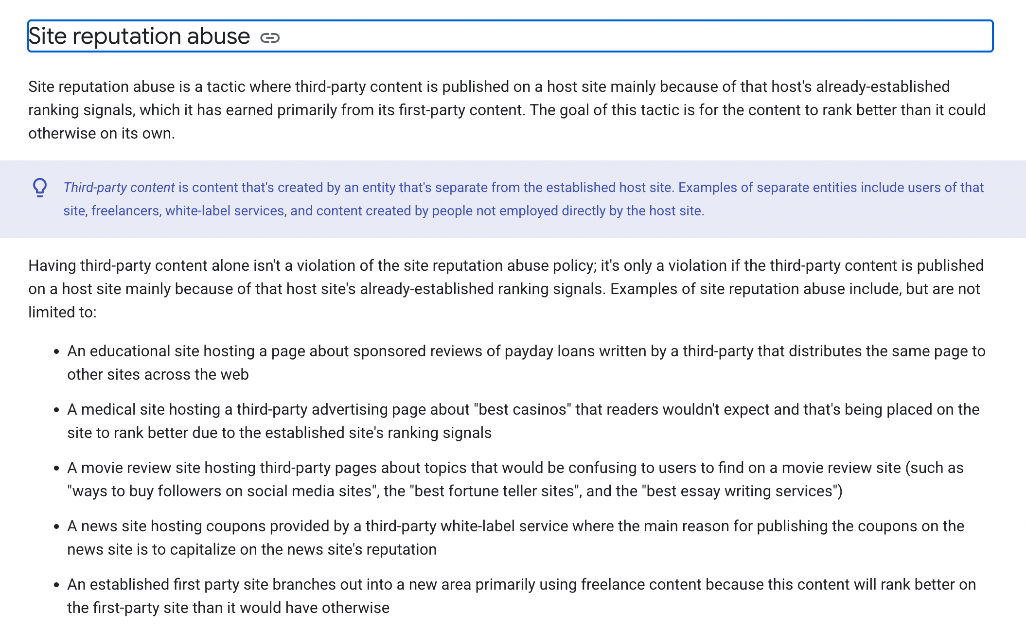 update to site reputation abuse documentation