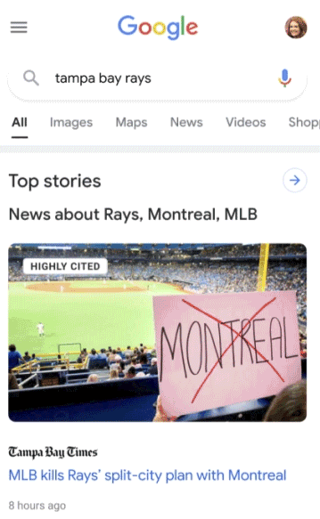 Top stories på en googling på "tampa bay rays"
