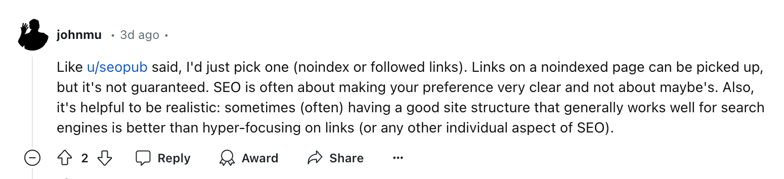 john mueller om noindex og canonical tags