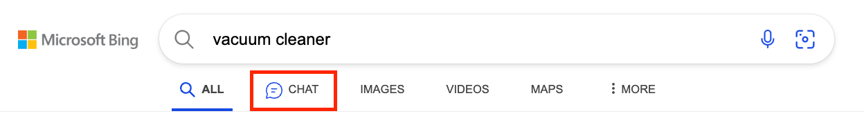 Search result on Bing for vacuum cleaner