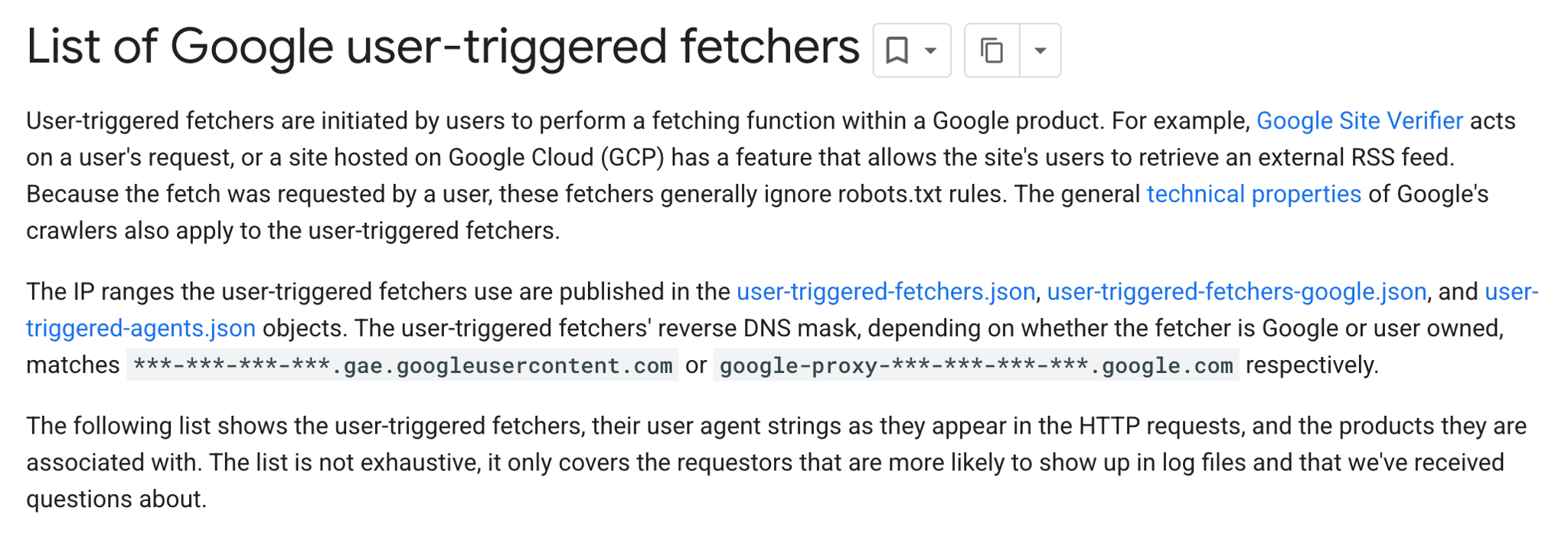Liste med Google user-triggered fetchers