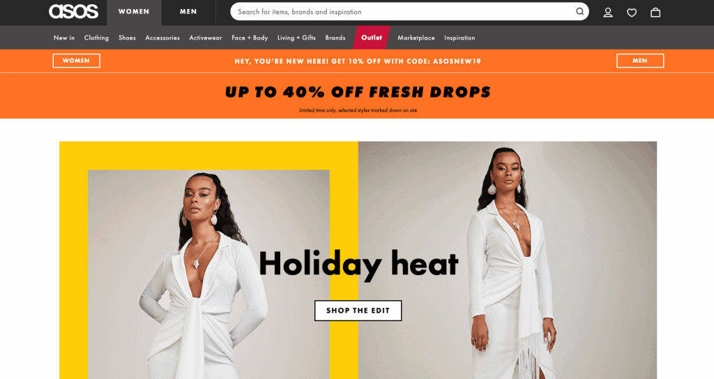 Landingsside hos Asos med én tydelig call-to-action