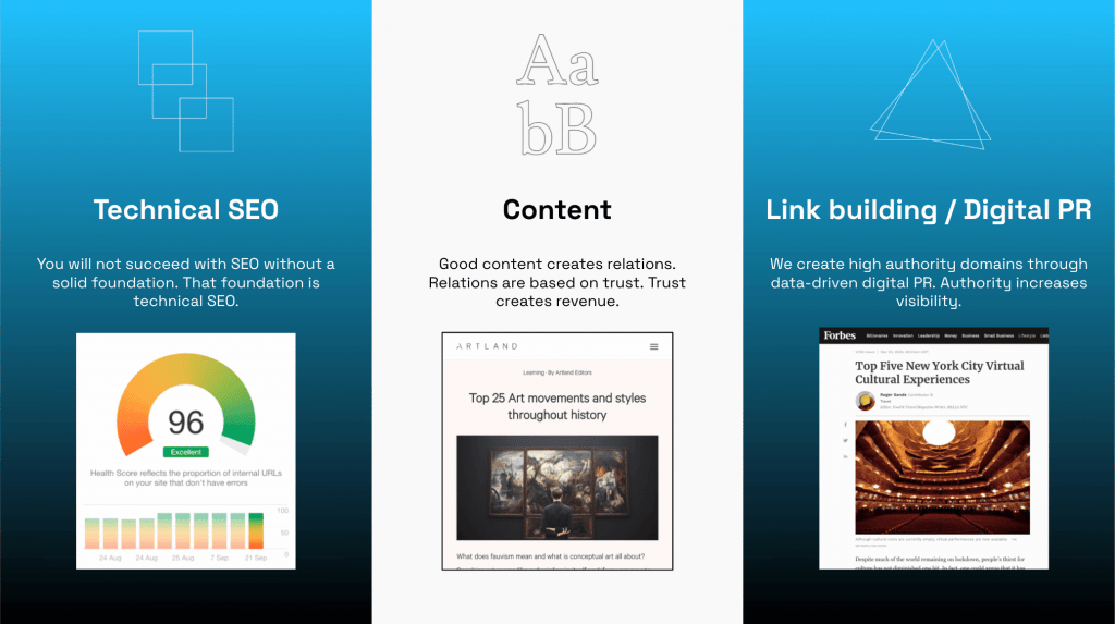 The three pillars of SEO: technical SEO, content and link building