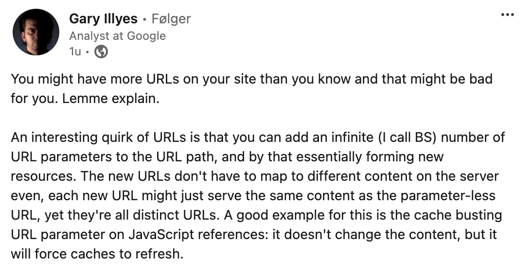 gary illyes advarer om udfordringer med url parametre