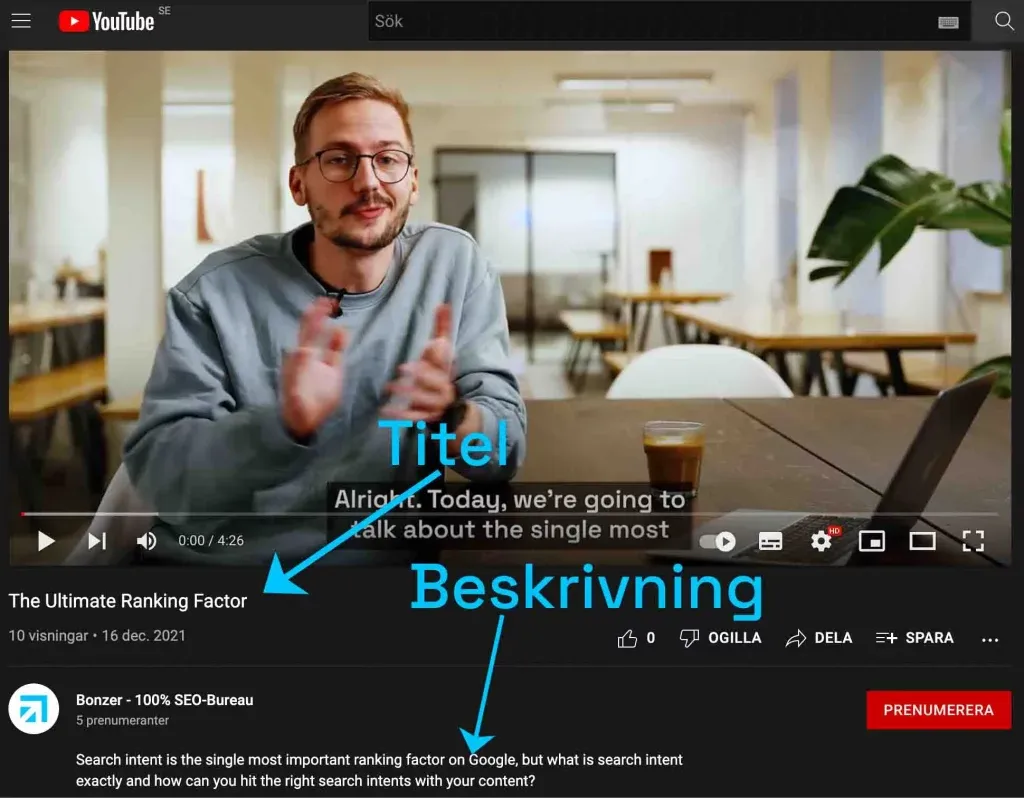 Videotitel och videobeskrivning ifyllda på en uppladdad video