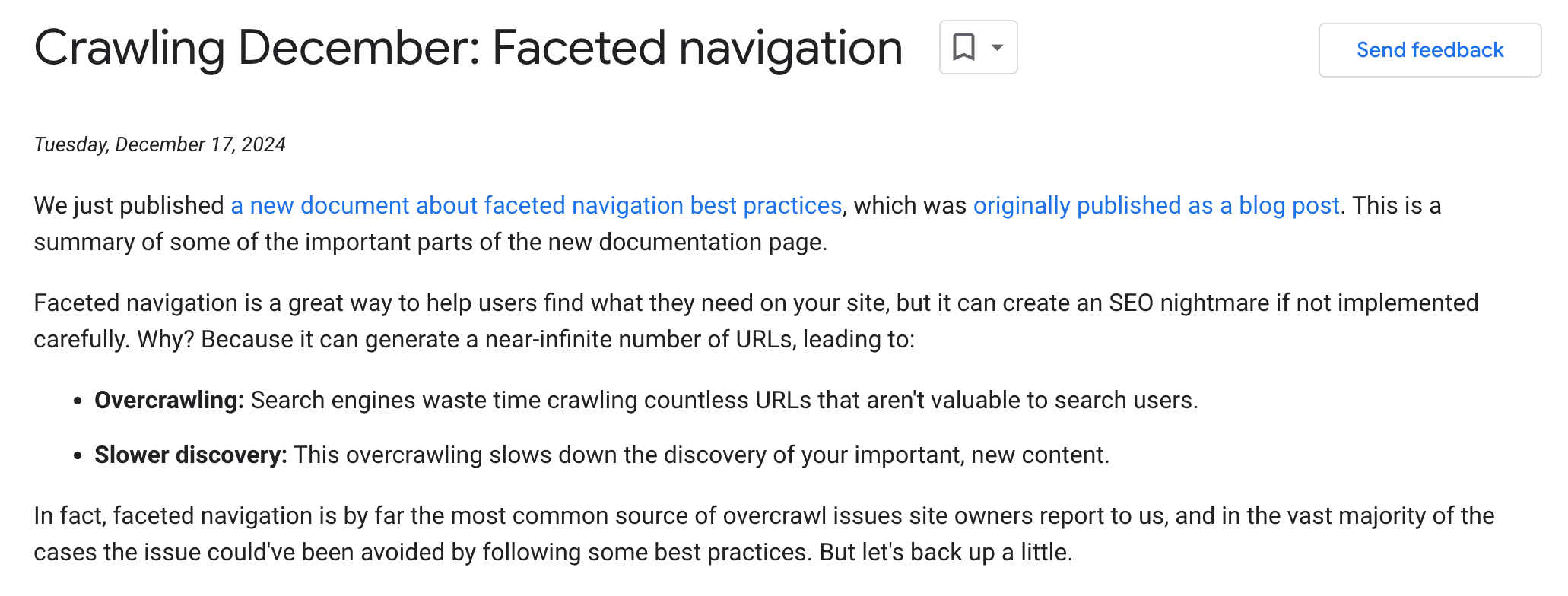 faceted navigation for crawling december 2024