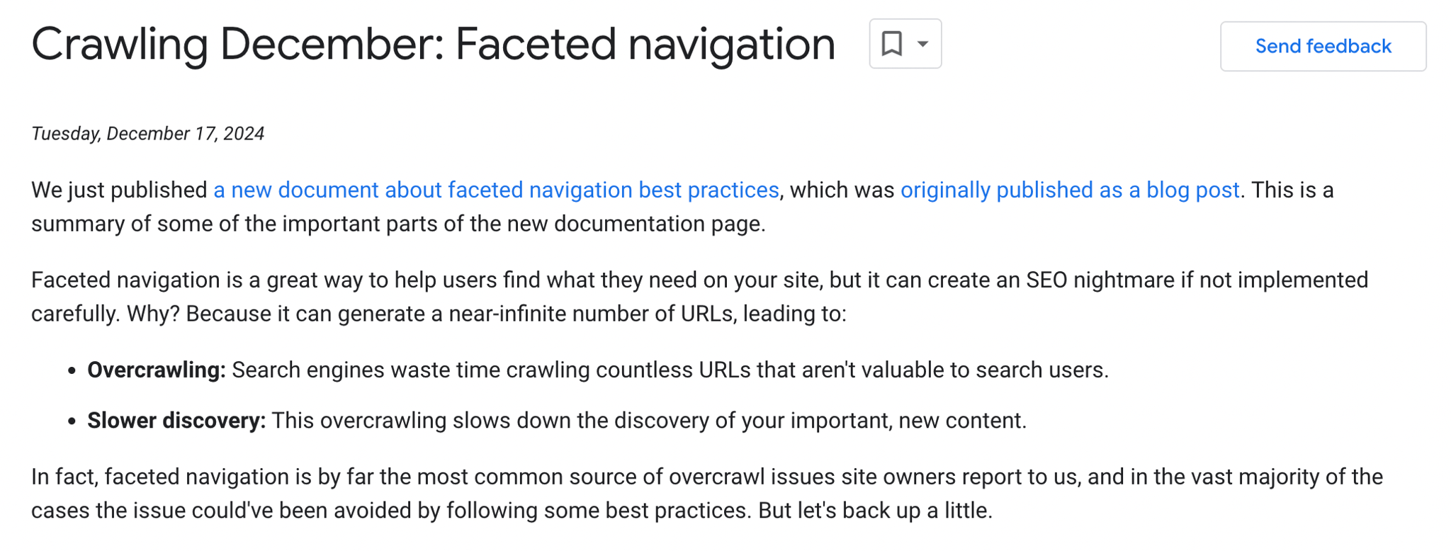 faceted navigation for crawling december 2024