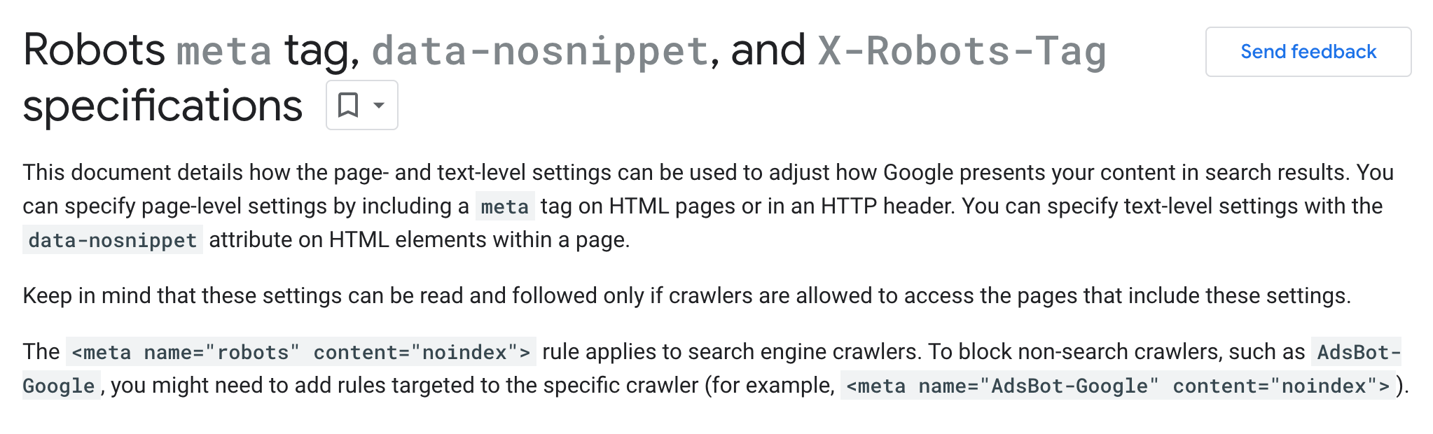 google robots meta tag dokumentation