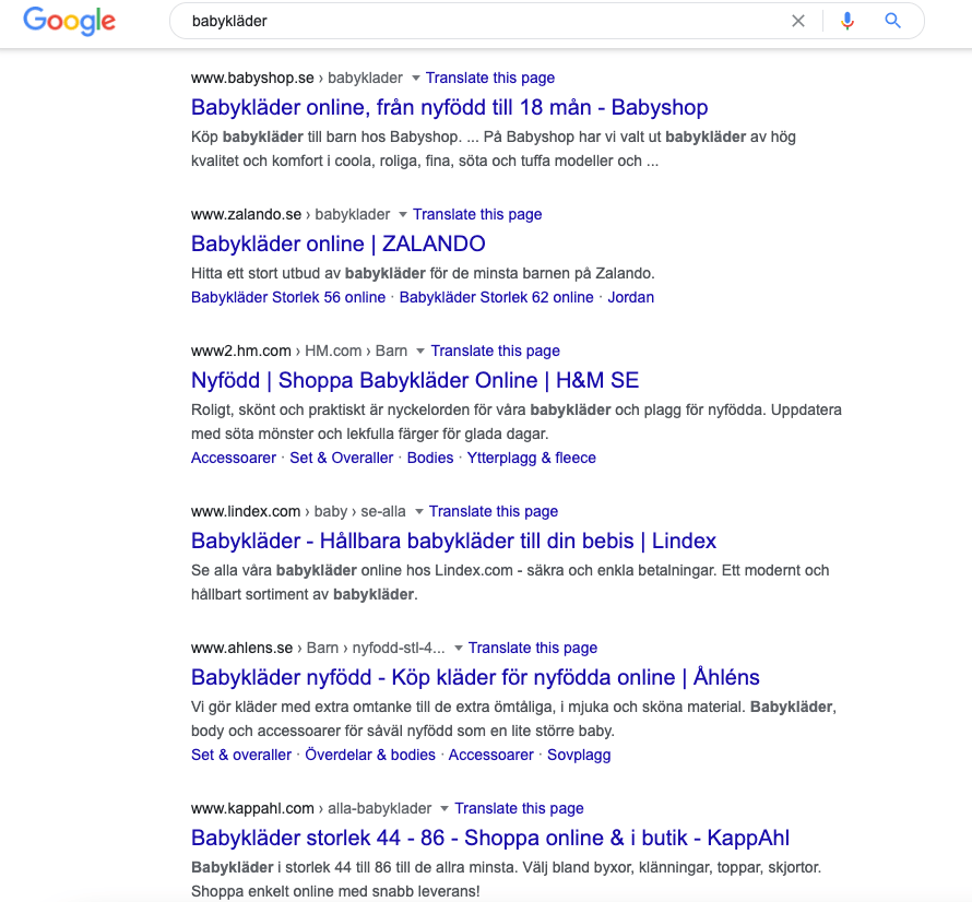 Två sökresultatsidor för liknande sökfraser med olika search intent