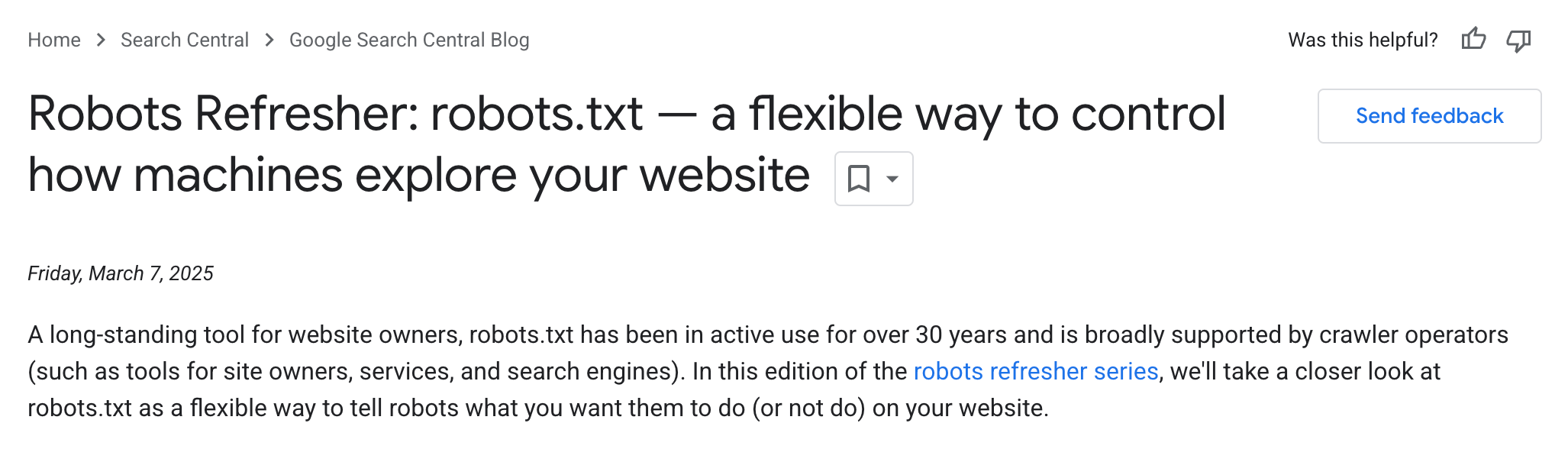 update to robots.txt documentation