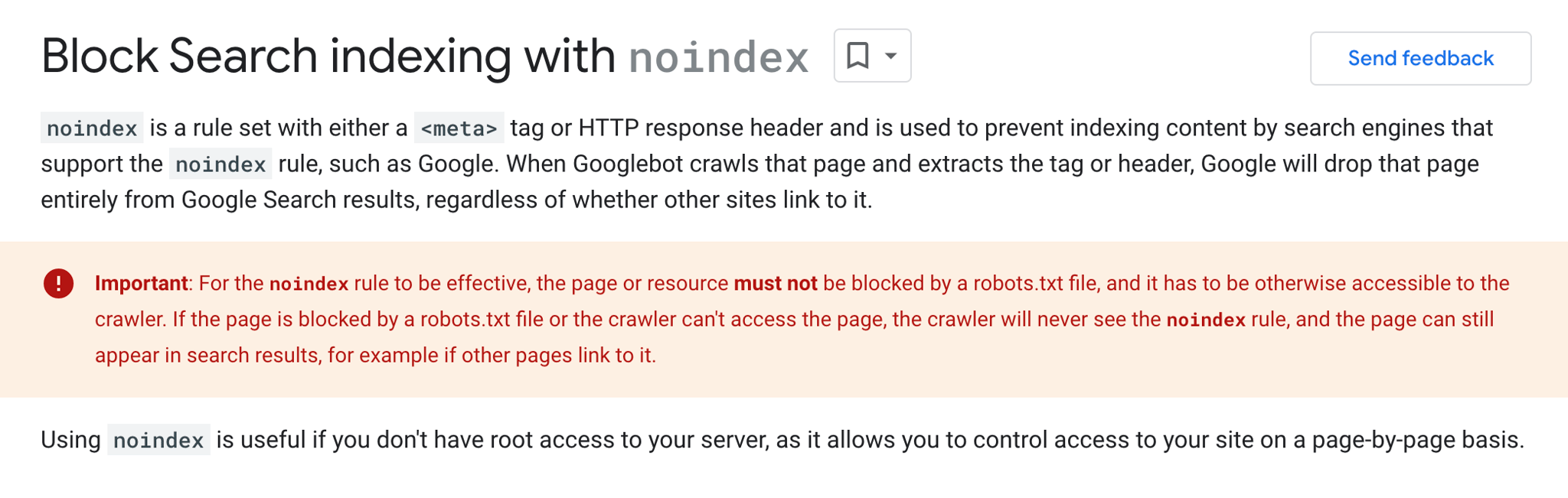 block search indeksering med noindex