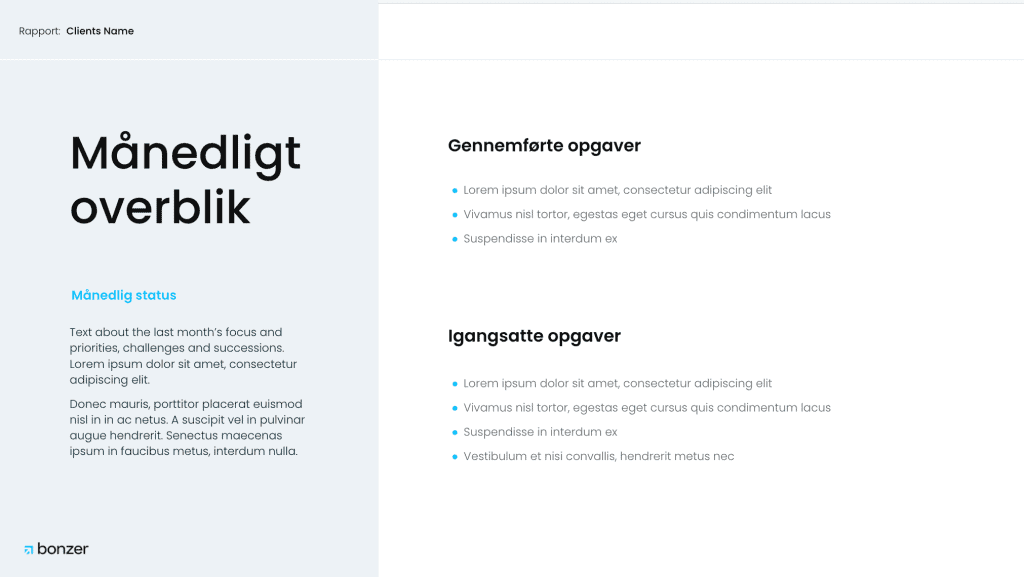 Sammendrag øverst i en SEO-rapport
