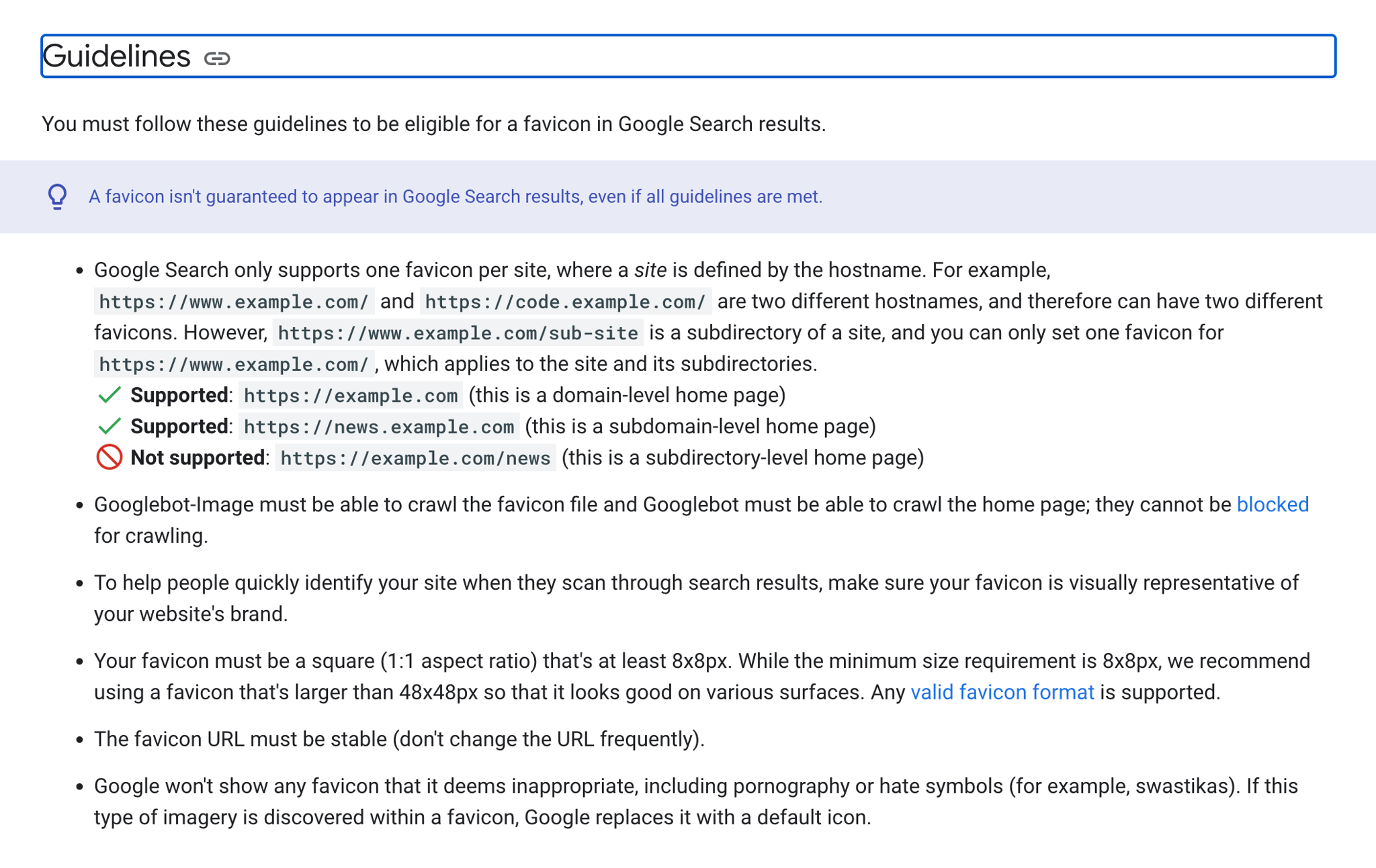 google med opdaterede retningslinjer for favicons