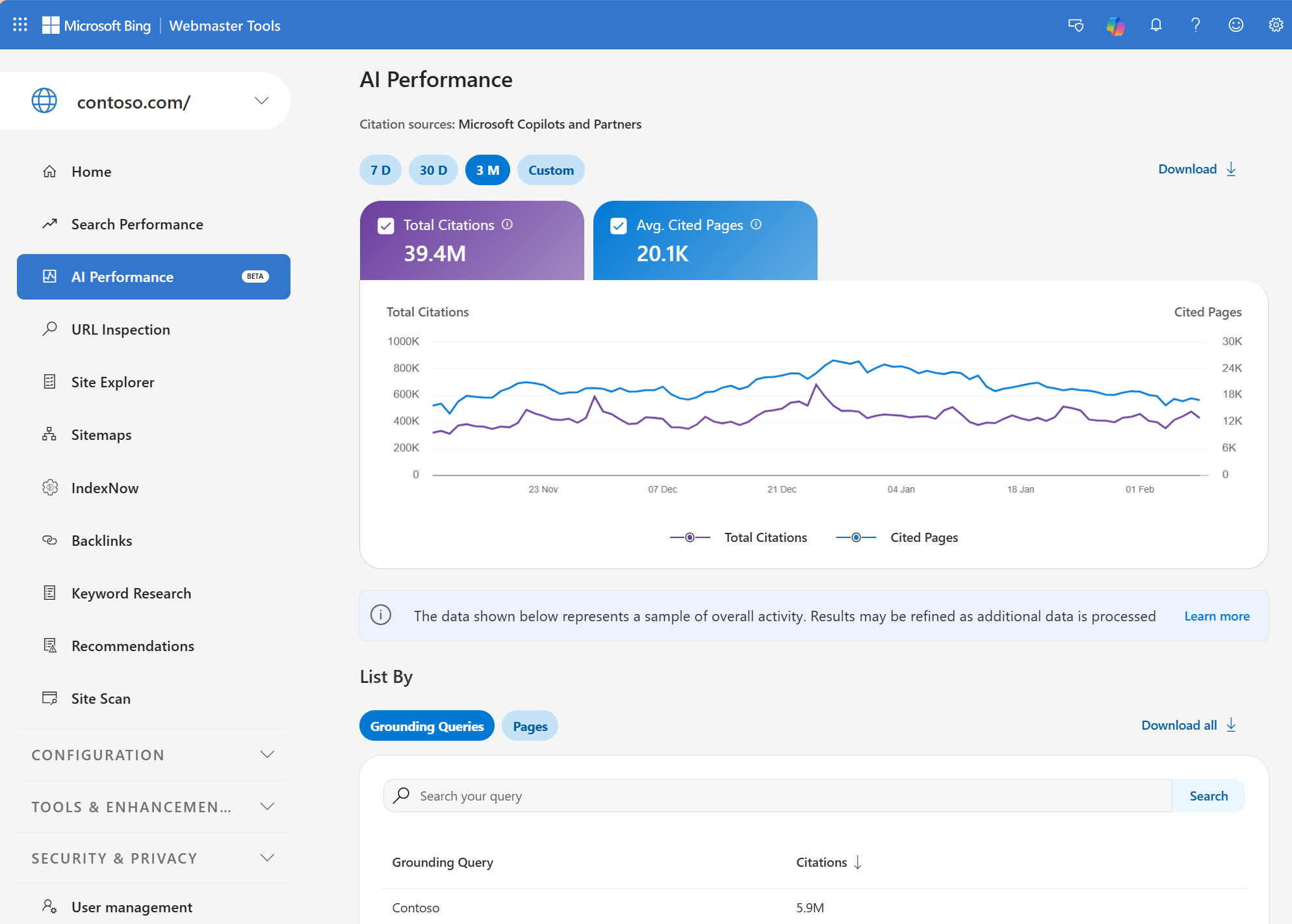 Microsoft Bing introducerer AI Performance Report