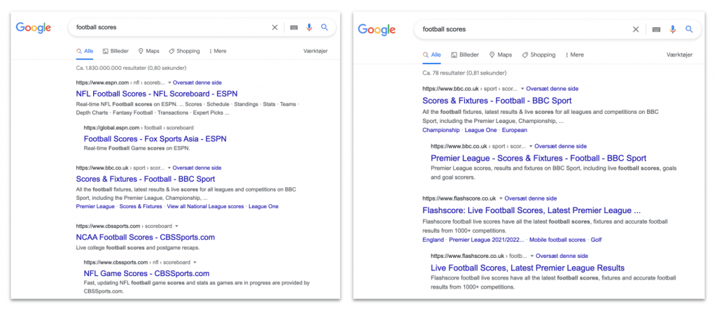 Samma keyword ger olika sökresultat i olika länder